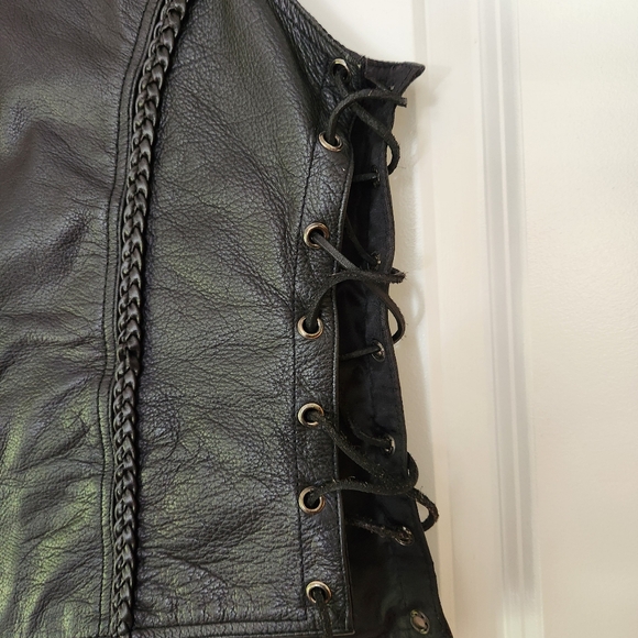 WOMEN'S PREMIUM LEATHER BRAIDED BIKER VEST SIZE XXL - Picture 4 of 8